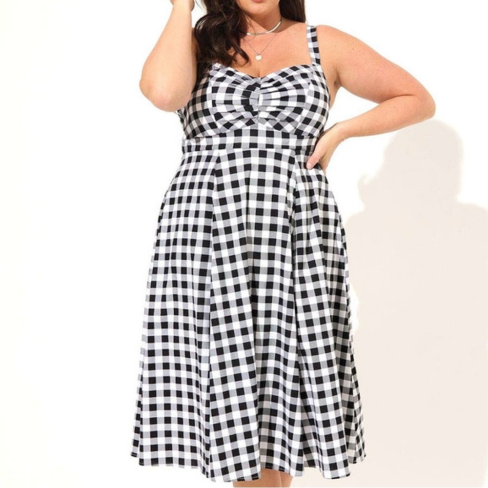 Retro Chic Black and White Gingham Midi Dress